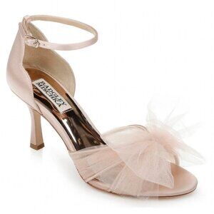 NWT Badgley Mischka Soft Pink Blush Heel Size 7‎ Bow Terris Ankle Strap New Tags